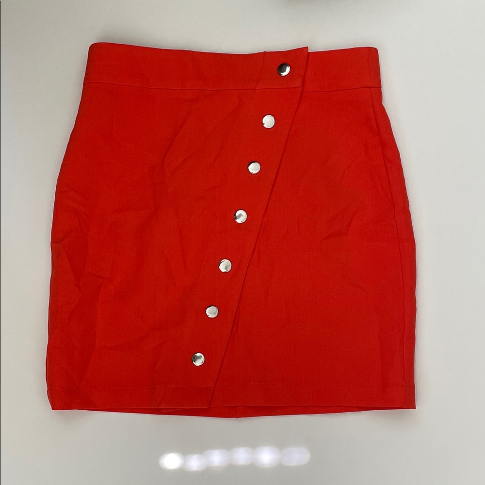 Red Button-Front Women's Skirt